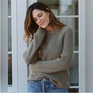 Jenni Kayne Cotton Fisherman Sweater Eucalyptus Green Size Small